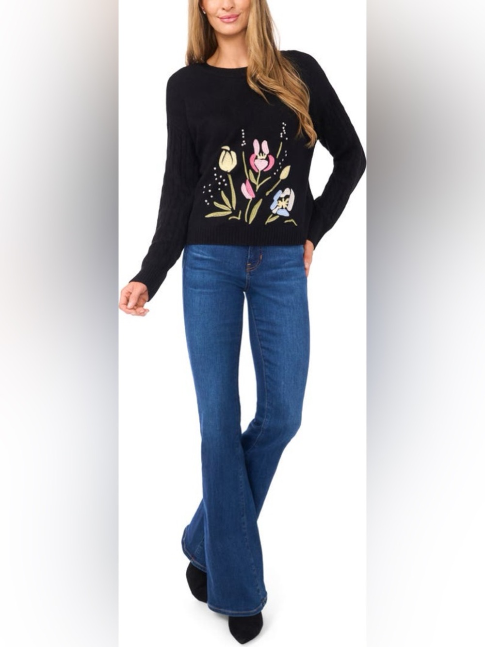 Ted Baker Black Floral Embroidered Crewneck Sweater - Picture 4 of 9